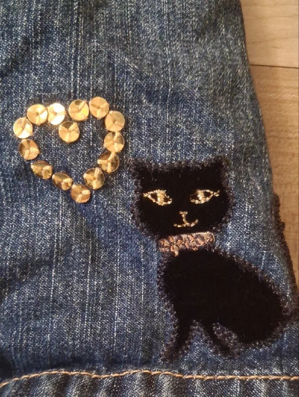 Gymboree Glamour Kitty Denim Skort Gold Heart Black Cat Size 3 (L)
